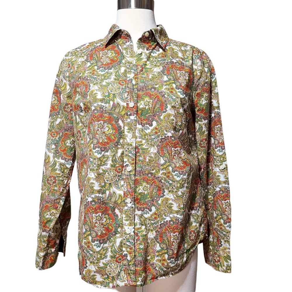 Talbots Paisley Button Up Shirt Sz 6 Classic Roll Tab Long Sleeve Multi Retro